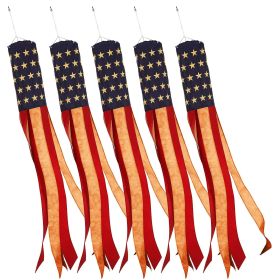 5 Pack American USA Tea-Stained Windsock 60 Inch Embroidered 420D Polyester Patriotic Decor Embroidered Design Indoor Outdoor Brass Grommets