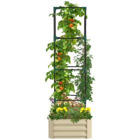 Outsunny Galvanized Raised Garden Bed, 24" x 24" x 11.75" Outdoor Planter Box with Trellis Tomato Cage and Open Bottom for Climbing Vines, Vegeta