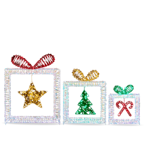 Set of 3 Lighted Iridescent Cut-out Gift Box Christmas Decorations