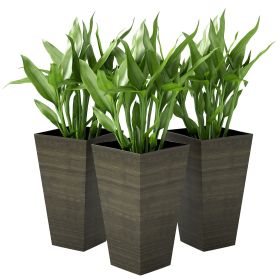 Set of 3 Tall Planters, 28" Outdoor Planter w/ Drainage Holes, Faux Wood Plastic Flower Pots, Dark Brown