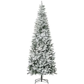 HOMCOM 9ft Unlit Snow-Flocked Slim Pine Artificial Christmas Tree With Realistic Branches And 1084 Tips (Option: green)