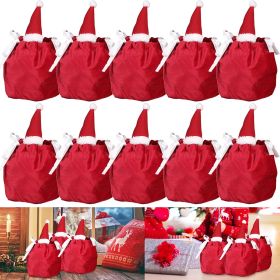 5 Packs Christmas Treat Bags With Drawstring 3D Xmas Santa Hat Gift Wrapping Bags Velvet Candies Goodie  Bag For Christmas Birthday Wedding Party (Option: Red and White)