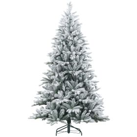 HOMCOM 7ft Snow Flocked Artificial Christmas Tree With 1401 Tips, Foldable Metal Stand, Easy Assembly, Hinged Xmas Tree For Home, Office, Holiday (Option: green)