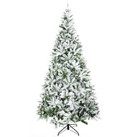 HOMCOM 9' Tall Unlit Snow Flocked Pine Artificial Christmas Tree With Realistic Branches, Green (Option: green)