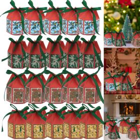 20PCS Christmas Treat Boxes With Ribbons Paper Christmas Tree Bells Pattern Goodie Box Retro Candy Bakery Box For Christmas Party Favors Wrapping (Option: 20PCS)