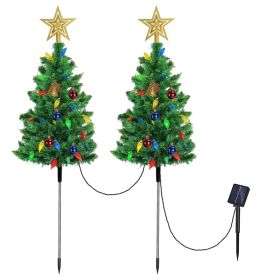 2Pack 37.4in Height Solar Christmas Tree With 1 Hundred Colorful LED Beads 8 Lighting Modes For Xmas Decoration IP44 Waterproof Outdoor Pathway S (Option: 2Pcs)