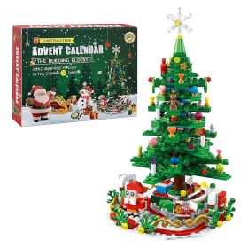 2025 Year Christmas Tree Building Set With LED Light Tabletop Christmas Building Block 24 Days Christmas Countdown Calendar For Boys Girls 3-6 (Option: green)