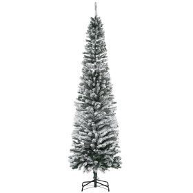 HOMCOM 7.5' Tall Unlit Snow-Flocked Slim Artificial Christmas Tree With Realistic Branches And 738 Tips (Option: green)
