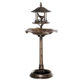 3-in-1 Garden Bird Bath Bowl Pedestal with Bird Feeder, Large Water Basin, Underneath Flower Planter, Bronze (Color: Antique Gold)