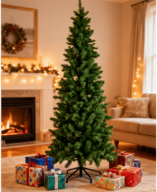 Pencil Christmas Tree, Prelighted Artificial Slim Christmas Trees With 250 Incandescent Lights, 571 Branch Tips & Foldable Base (Option: Green 4.5FT)